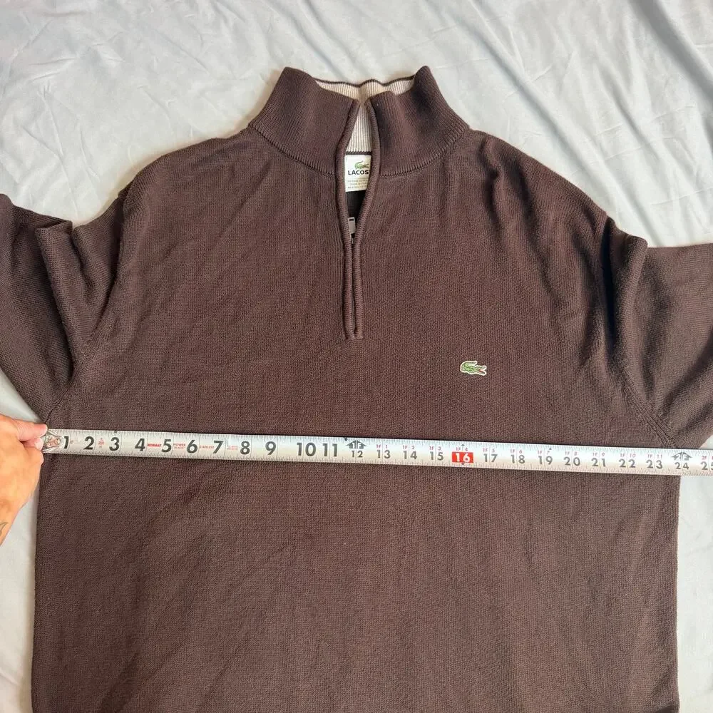 Lacoste Brown Quarter Zip Sweater Men's Size 7 XXL 100% Cotton Pullover